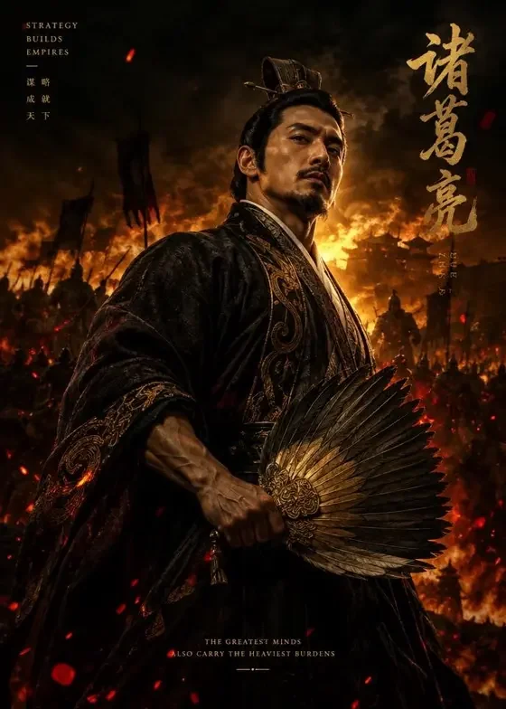 一身腱子肉，乱世做谋臣封面：身着儒衫手持重扇的壮硕男性主角